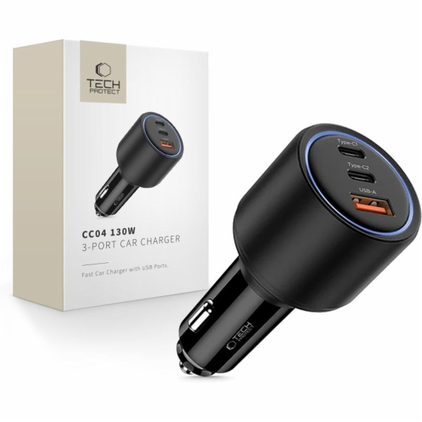 Tech-Protect Autonabíječka CC04 se 3 porty PD130W, černá