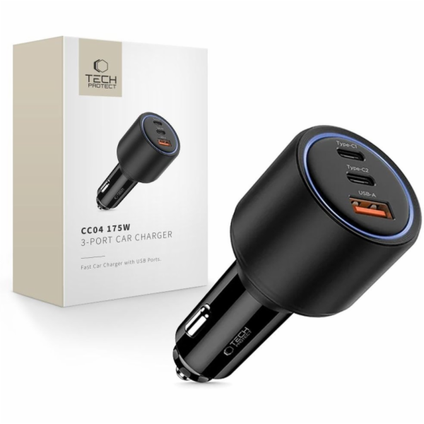 Tech-Protect Autonabíječka CC04 se 3 porty PD175W, černá