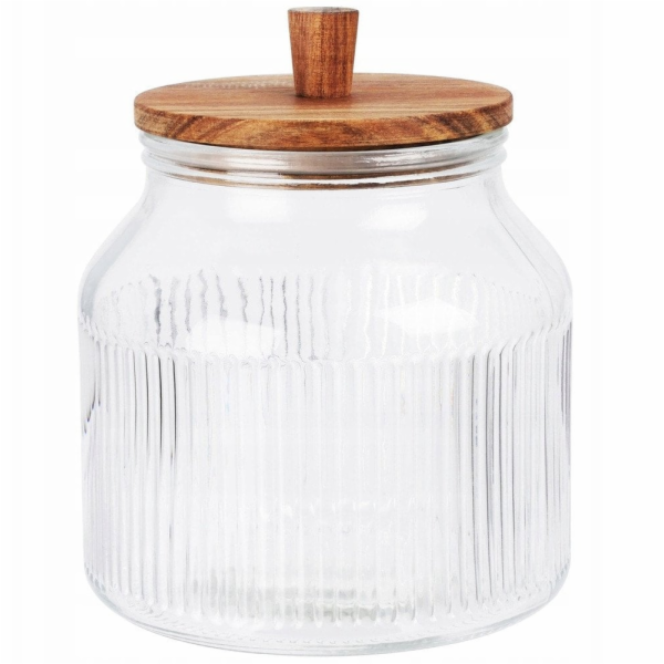 5five Skleněná nádoba DONO s víkem z akáciového dřeva, 22...