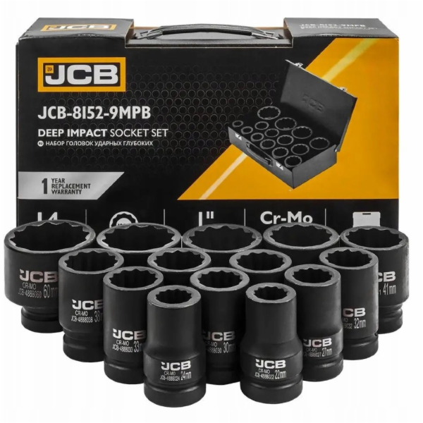 JCB Sada dlouhých rázových hlavic 14dílná, 12úhlová. (22–...