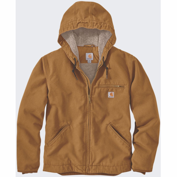 Carhartt Hnědá bunda Washed Duck s podšívkou z šerpy