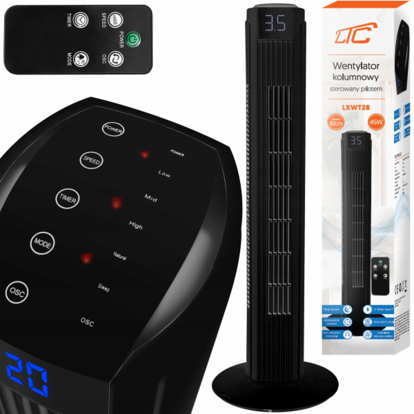 LTC Sloupový ventilátor PS 82cm 50W, LCD, dálkové ovládání