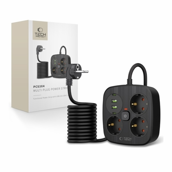 Tech-Protect Prodlužovací kabel PCS3x4, 2 USB a 2 Type-C ...