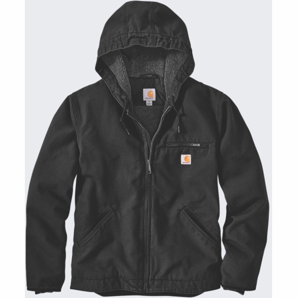 Carhartt Černá bunda Washed Duck s podšívkou z šerpy