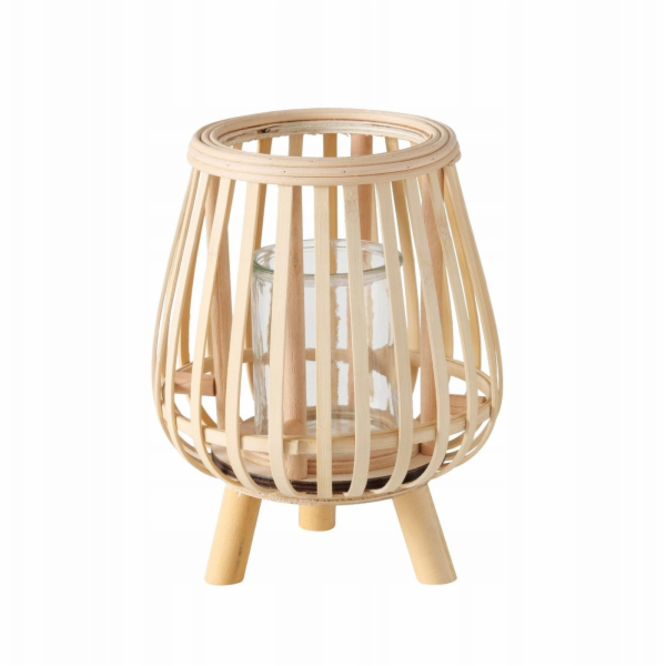 Boltze Bambusový svícen se skleněnou vložkou TORLA, 23 cm