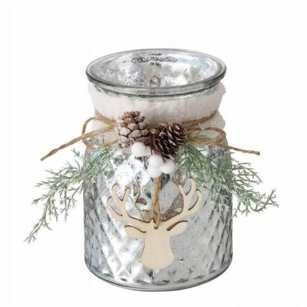 NoName Svícen ze sklenice s dekorací VLK, výška 16 cm