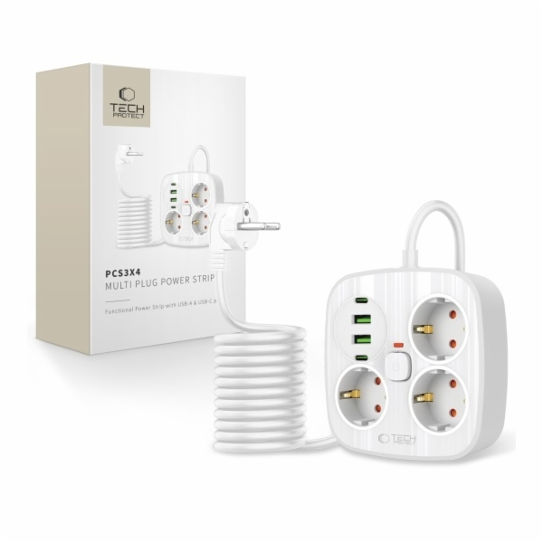 Tech-Protect Prodlužovací kabel PCS3x4, 2 USB a 2 Type-C ...