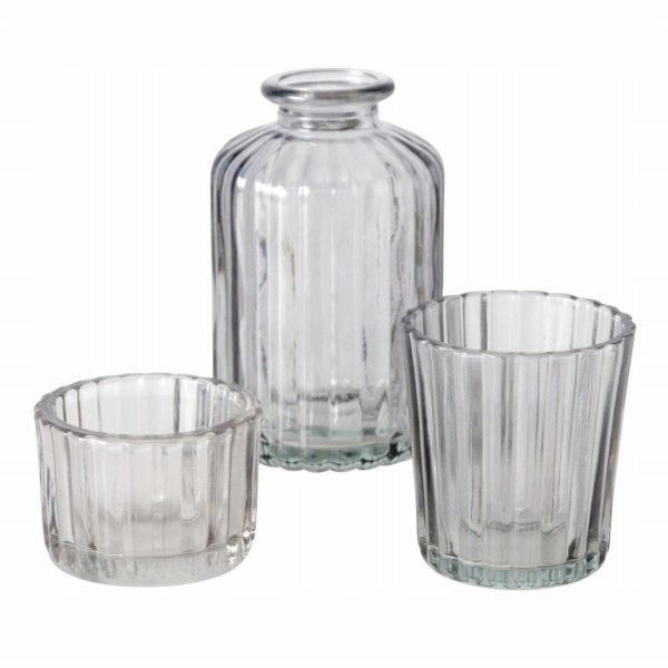 Boltze Sada skleněných dekorací TOLKA, svícny a váza, 10 cm