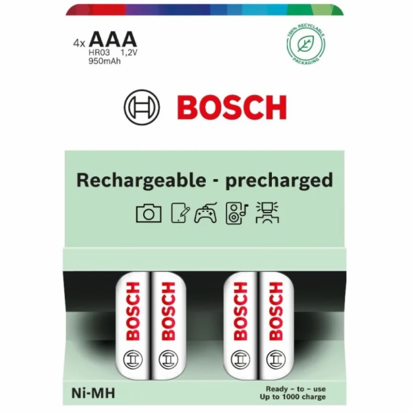 Kita PŘEDNABÍJENÉ BATERIE BOSCH 4 KS AAA HR03B4P950/00 95...