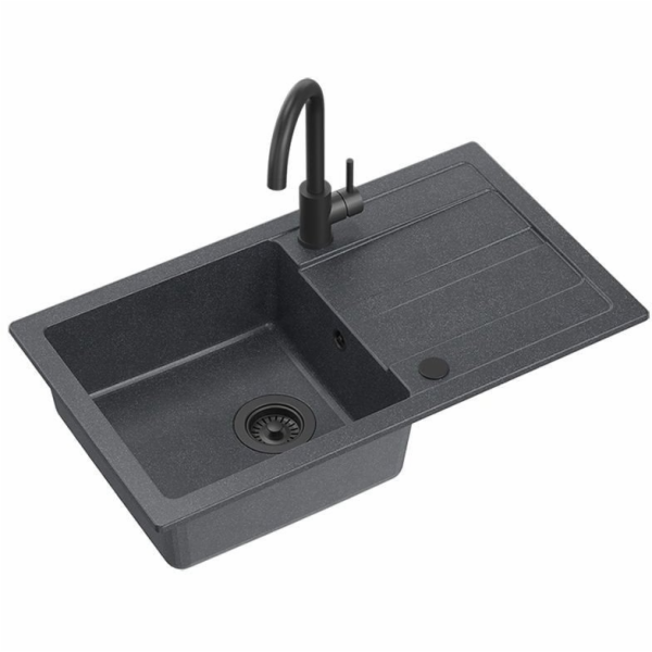 GraniteQ Žulový dřez GO-MAX BLACK 1-kz/o (77x44x17,5) + v...