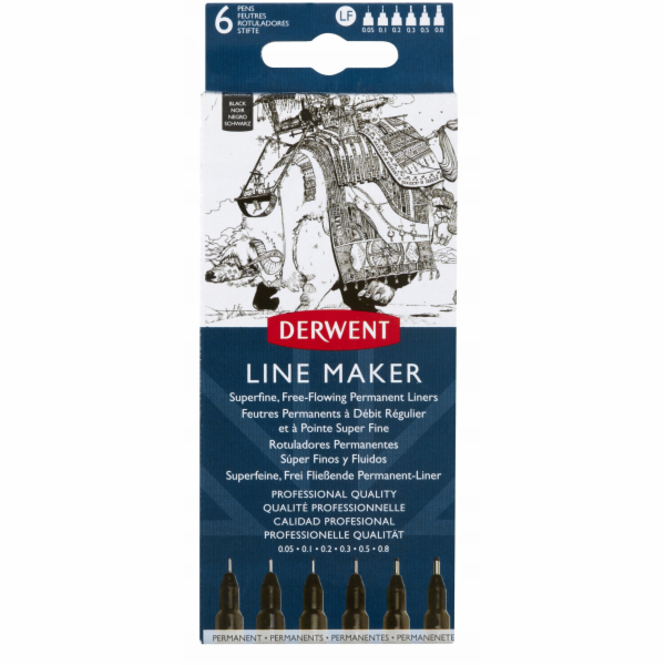 NoName Derwent Line Maker Fineliners, černé, 6 ks