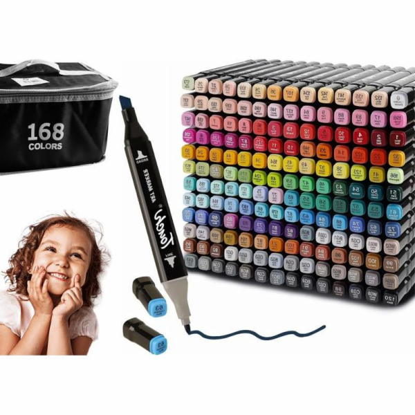 DWM Barevné fixy, oboustranné fixy, sada 168 černých kusů