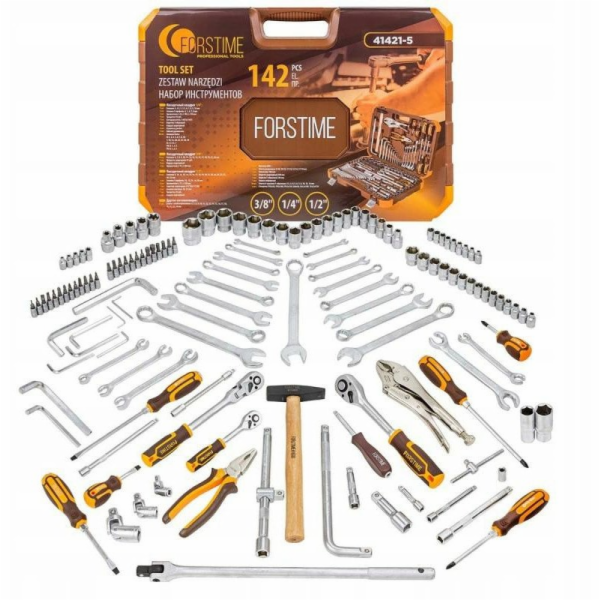 Forcekraft Sada nářadí 142 dílů. 1/4, 3/8 a 1/2 (6hranný)...