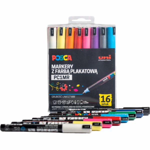 Uni Sada fixů POSCA PC-1MR, 16 barev, plastové balení