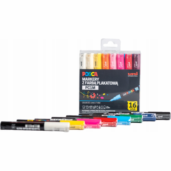 Uni Plakátový popisovač POSCA PC - sada 16 barev, 1 m