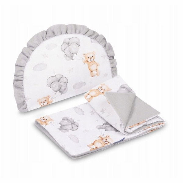 Sensillo Sada kočárku Teddy z mušelínu, šedá