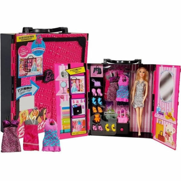 LeanToys Módní šatník pro panenky růžový kufr