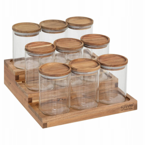 Adidas Dózy na koření HARMONY na dřevěné polici, 9 x 180 ml