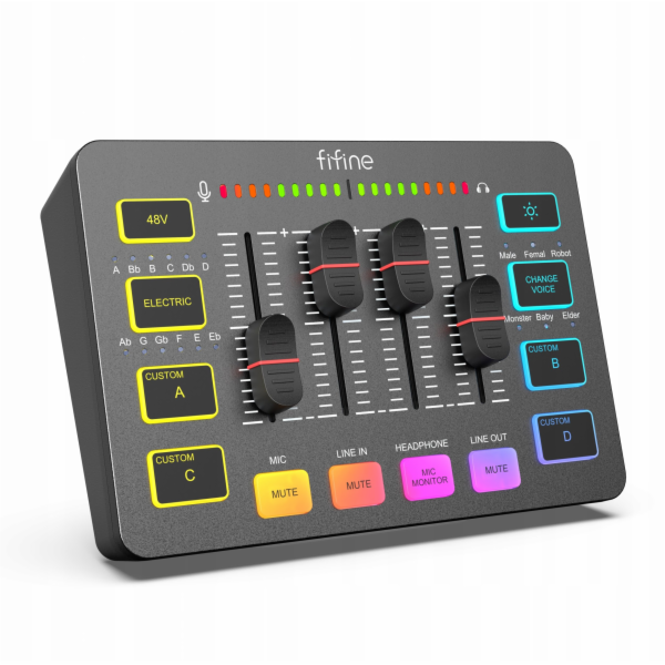 Fifine Zvuková karta SC3, černá, USB mixážní pult s RGB X...
