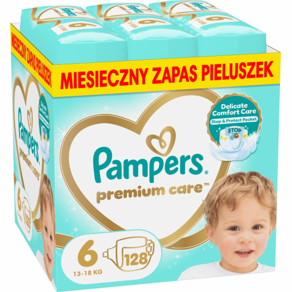 Pampers Premium Care plenky 6, 13-18 kg, 128 ks.