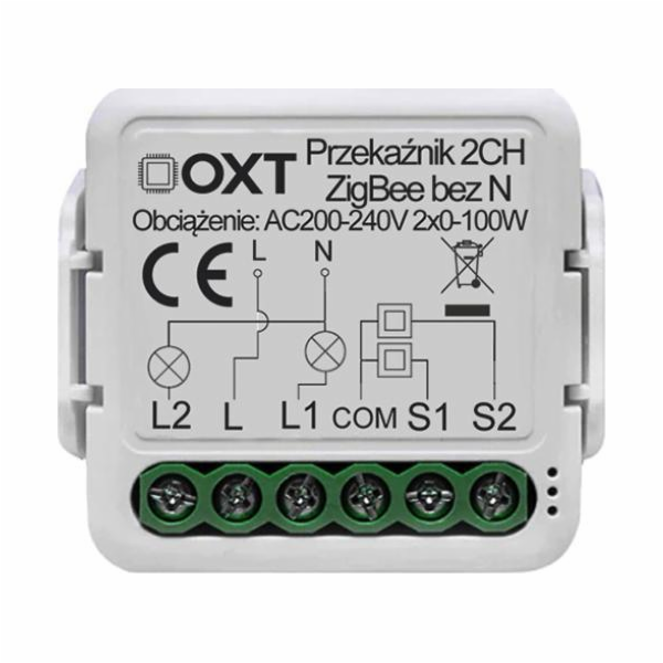 OXT Mini reléový modul OXT 2 obvody bez N ZigBee TUYA