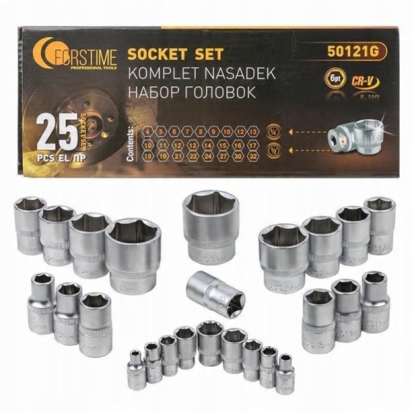 Forsage Sada nástrčných klíčů 1/4 a 1/2, 25 kusů (4–32 mm...