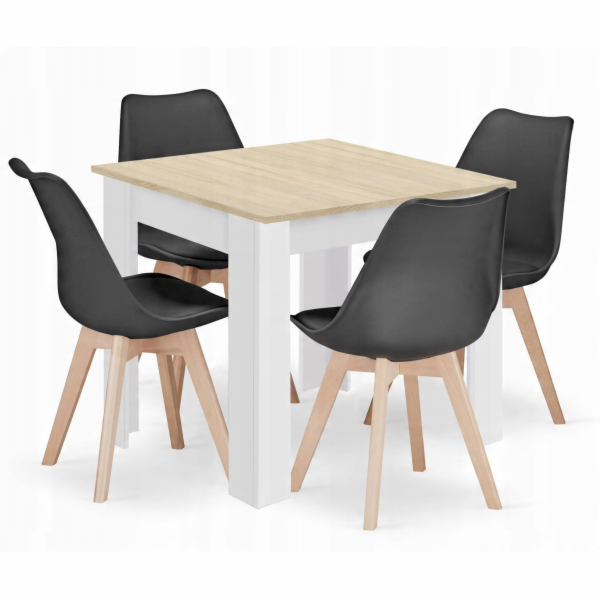 Leobert Sada čtvercového stolu 80x80 dub Sonoma + 4 černé...