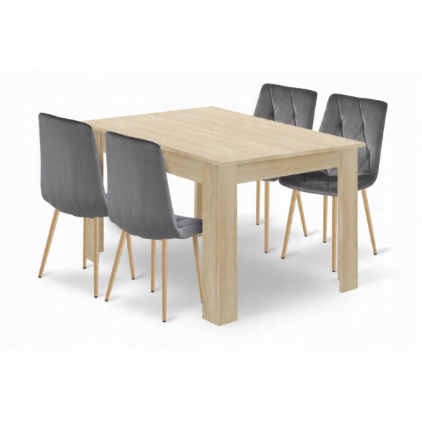Malys Group Sada stolu NP 120x80 dub Sonoma + 4 šedé židl...