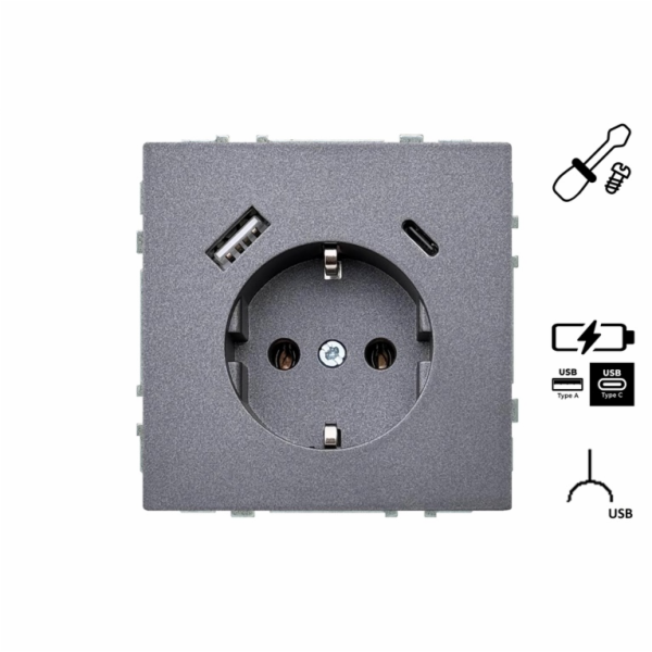 Zásuvka a USB A+C nabíječka LIREGUS MODER, černá