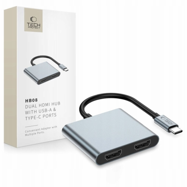 Tech-Protect&nbsp;Adaptér&nbsp;HB08&nbsp;HUB&nbsp;4v1&nbsp;USB-C,&nbsp;USB-A&nbsp;2.0,&nbsp;2xHDM...