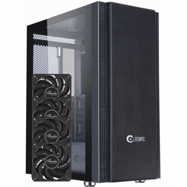 Zenpc Počítačová skříň Z5 Mesh, černá, 4x Fander P12 PWM ...
