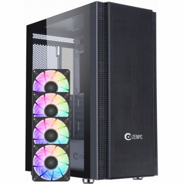 Zenpc Počítačová skříň Z5 Mesh, černá, 4x Fander P12 PWM ...