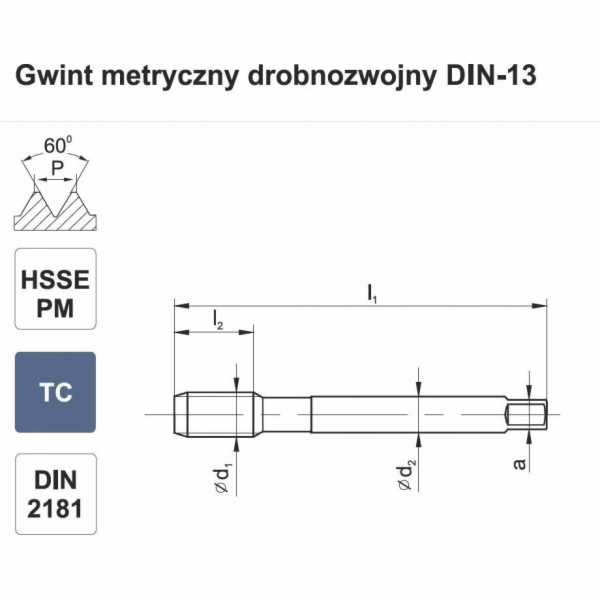 Fanar Závit M 8x1 NGMM/2-P DIN-2181 (6HX) HSSE-PM TICN HRC40