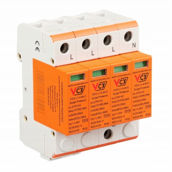 VCX Svodič přepětí třídy B+C 4P (T1T2) 6kA Professional