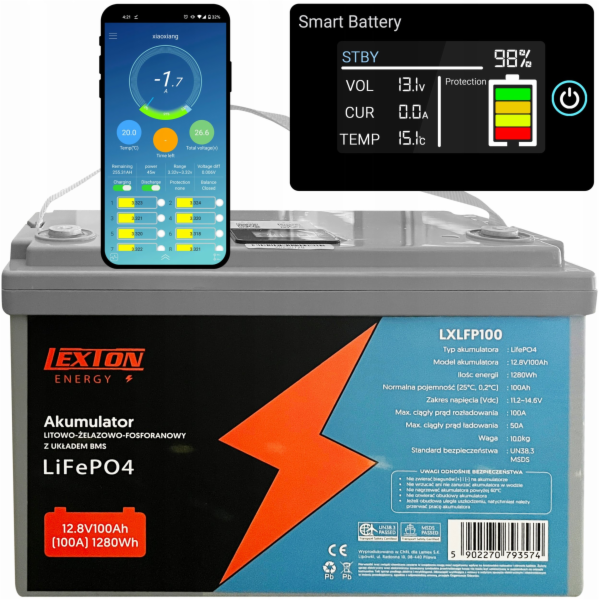 Qoltec LITHIOVÁ ŽELEZO-FOSFÁTOVÁ BATERIE BMS LiFePO4 LCD/...