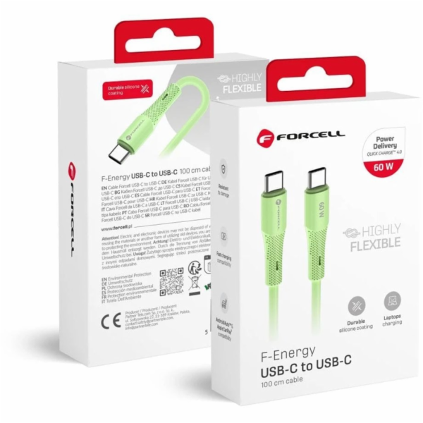 ForCell Kabel USB-C - USB-C 1 m zelený
