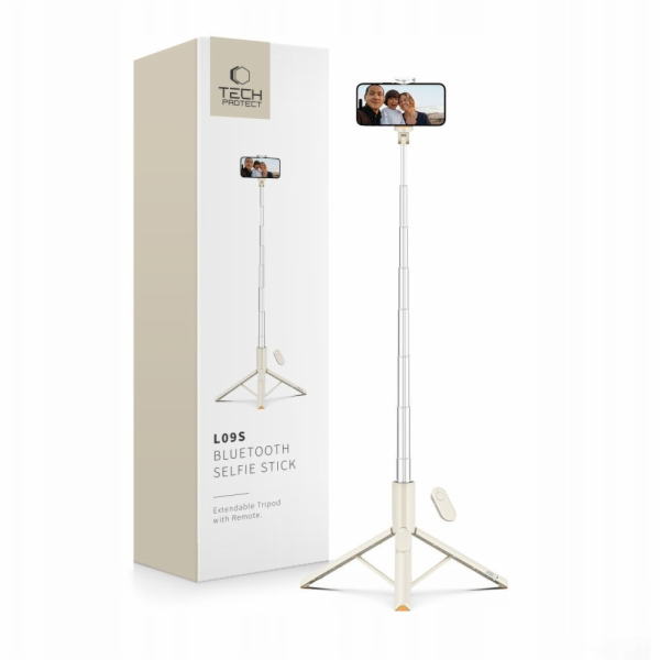 Tech-Protect Selfie tyč L09S Bluetooth, stativ, béžová