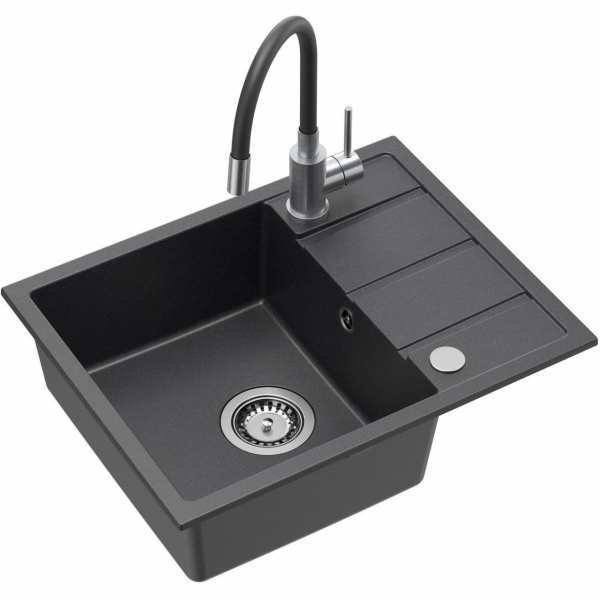 GraniteQ Dřez MIKE 116 z černé žuly, 1 dřez, s/bez (56x44...