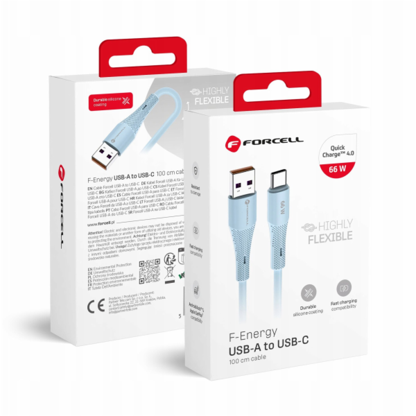ForCell&nbsp;Silikonový&nbsp;kabel&nbsp;F-Energy&nbsp;QC4.0&nbsp;3A&nbsp;66W&nbsp;USB&nbsp;A-USB&nbsp;...