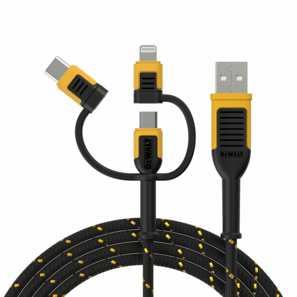 DeWalt USB kabel USB-A - USB-C + microUSB + Lightning 1,8...