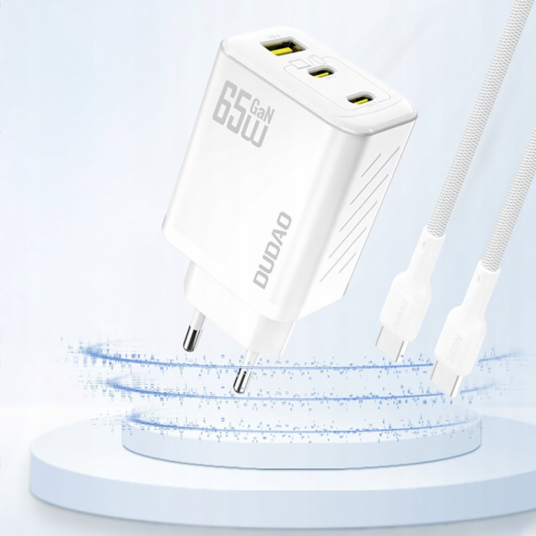 Dudao Nabíječka A29 65W GaN do zásuvky 2 x USB-C + 1 x US...