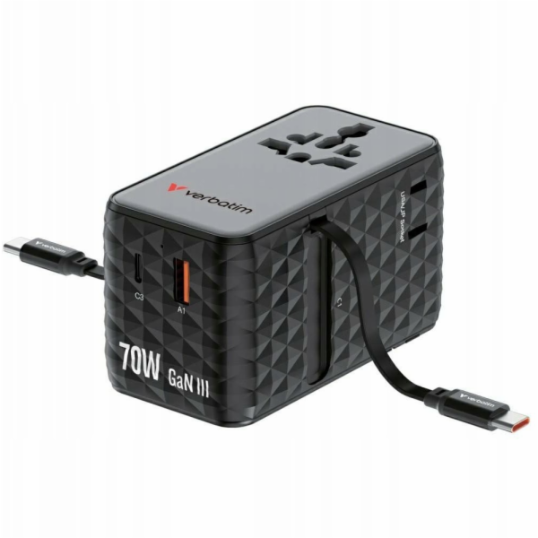 Verbatim Cestovní adaptér EU/UK/US GaN 1x USB-C/1x USB-A/...