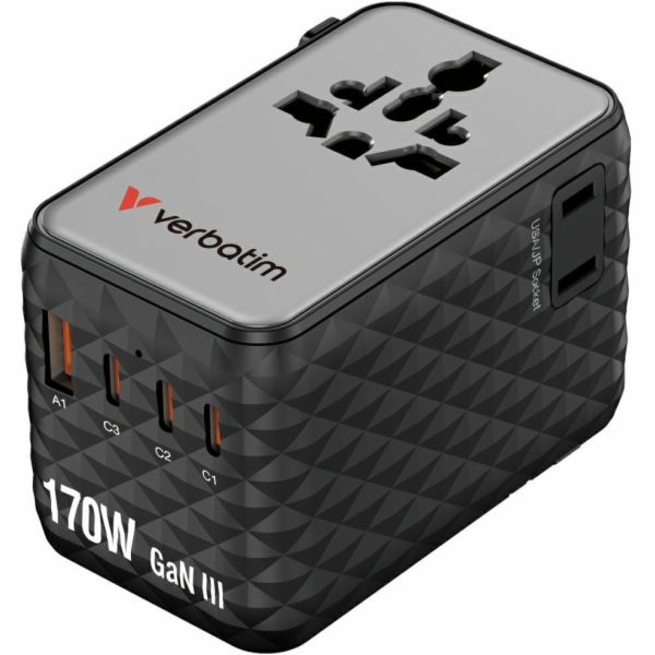 Verbatim Cestovní adaptér GaN EU/UK/USA 2xUSB-A/3xUSB-C P...