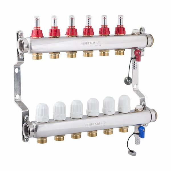 Perfexim Nerezový rozdělovač s rotametrem Taconova, 6 okr...