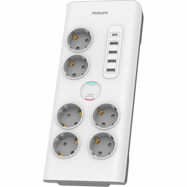 Philips Přepěťová ochrana 6 zásuvek bez pinu + USB C Phil...