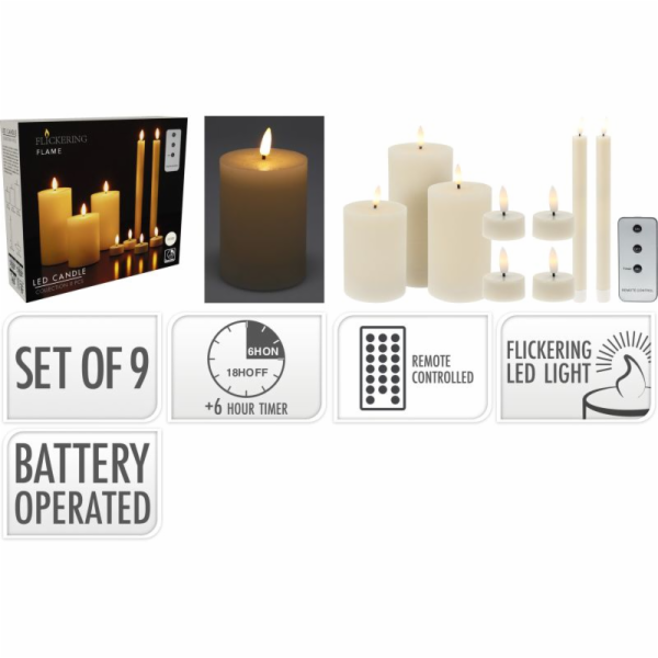 LED svíčky sada 9 ks s dálkovým ovládáním KO-AX6200120