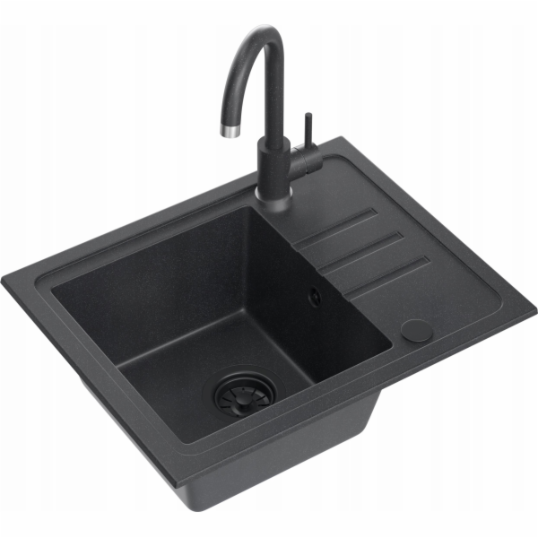 NoName BEN 116 Černý žulový dřez s černým sifonem a černo...