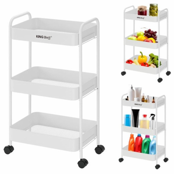 KingHoff 3patrová ocelová police s kolečky otočnými o 360...