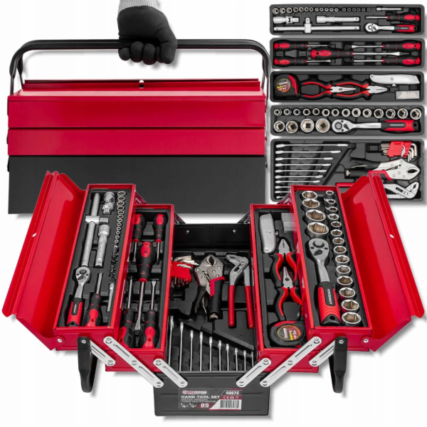 Forcekraft Kovová skříňka na nářadí s 85dílnou sadou nářadí.