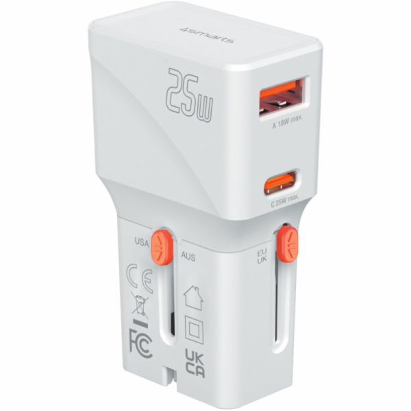 4smarts Cestovní nabíječka World 25W USB-C + USB-A bílá
